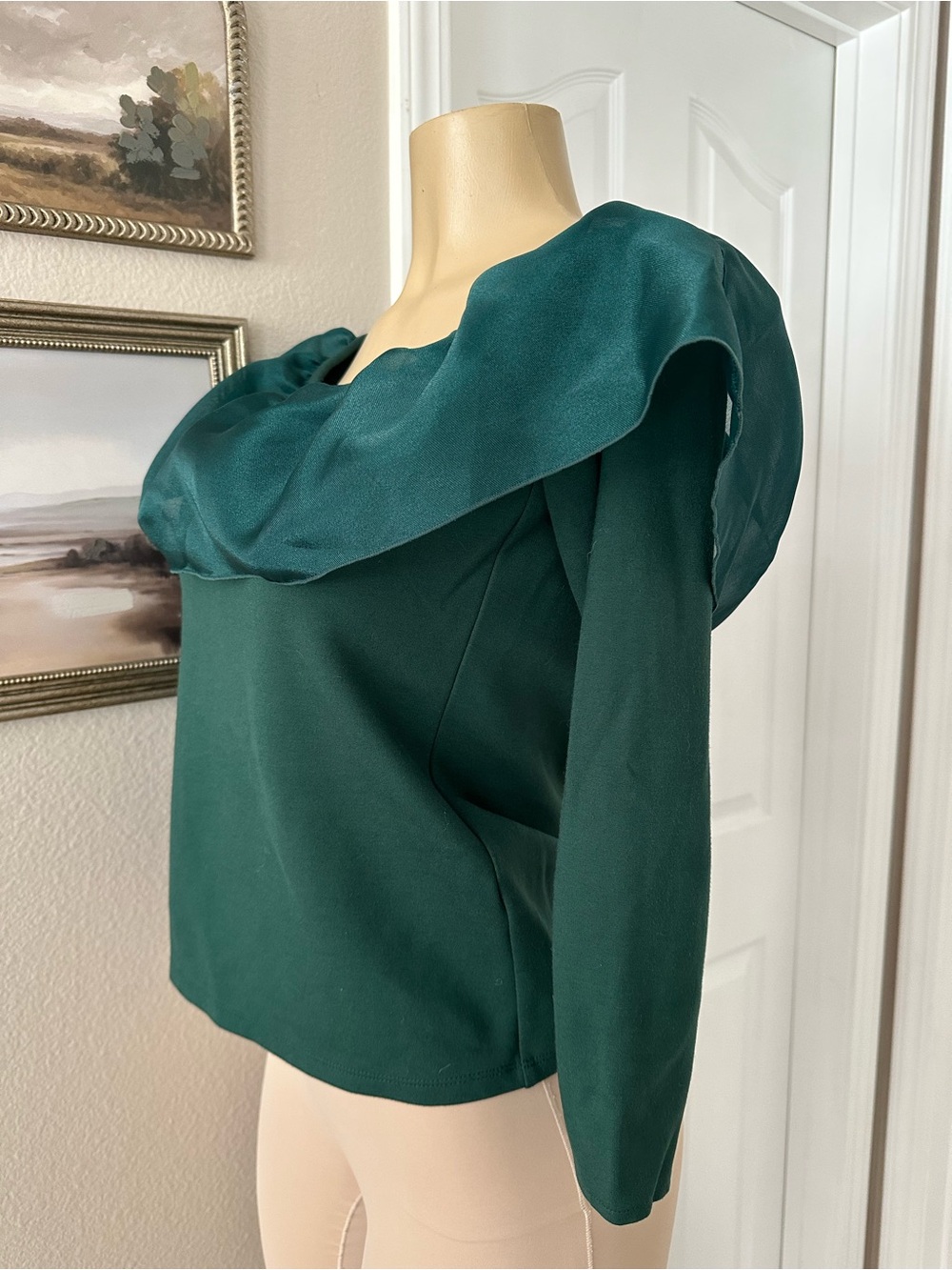 J. Crew Dark Green Off-Shoulder Ruffle Blouse